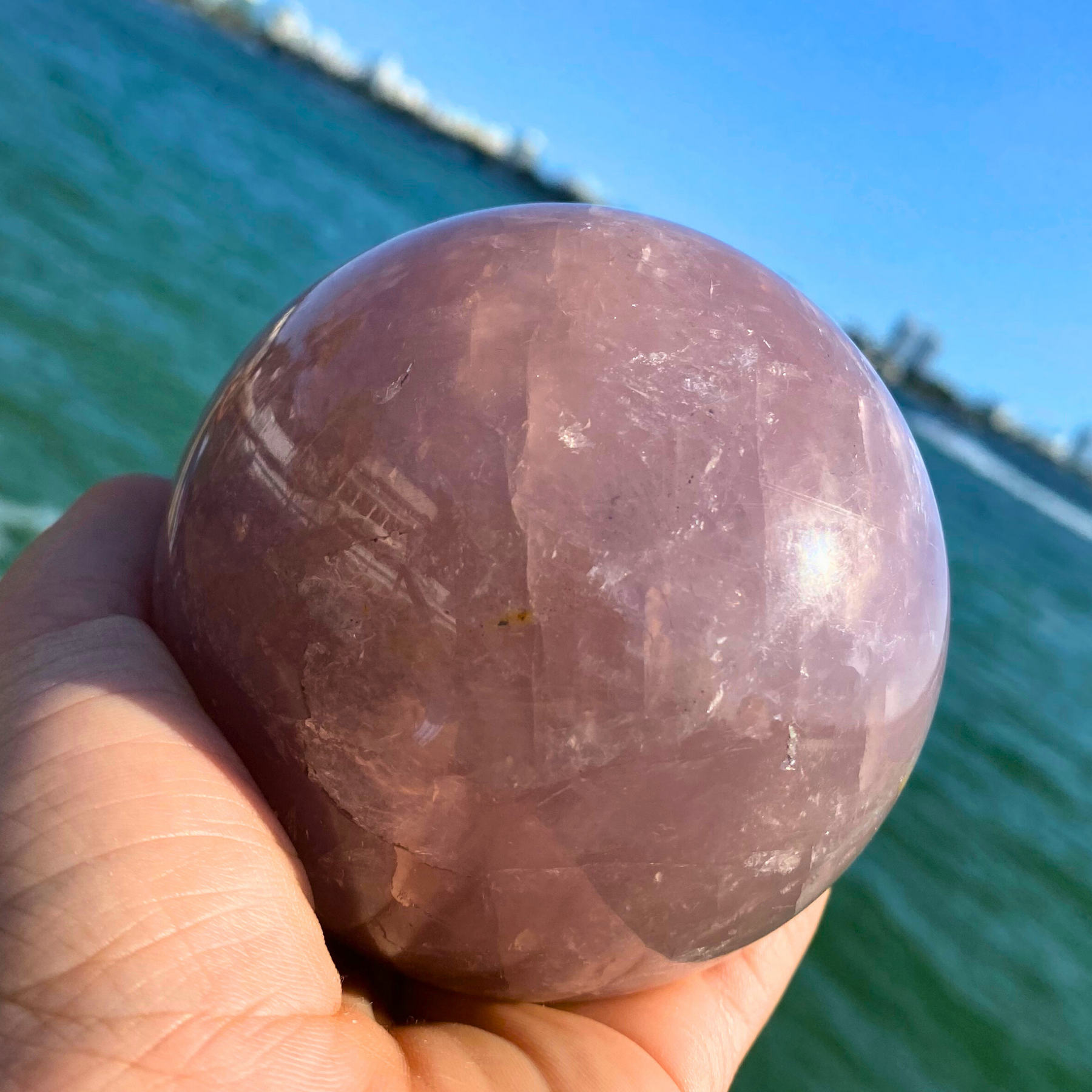 Rose Quartz Sphere with Amethyst