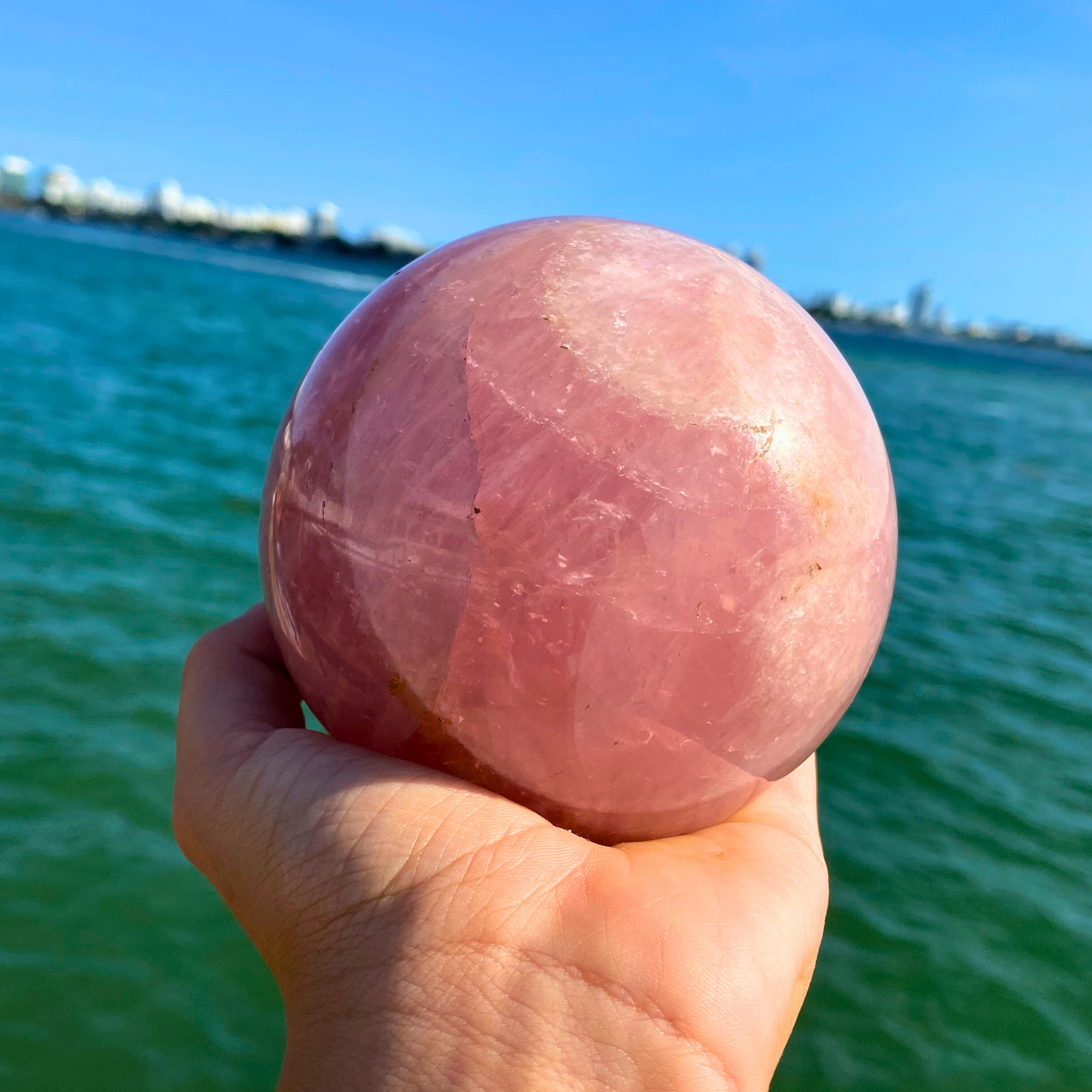 Rose Quartz Sphere with Amethyst