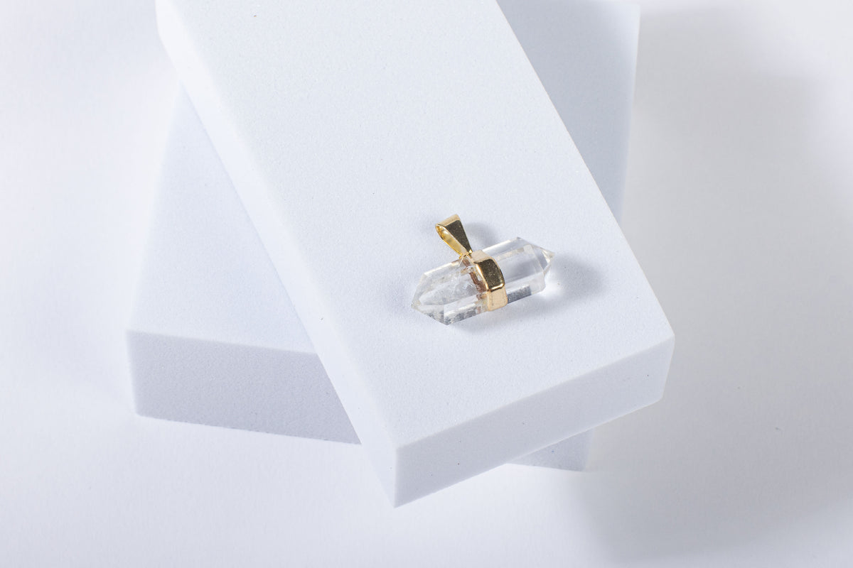 Double Terminated Clear Quartz Gold Pendant