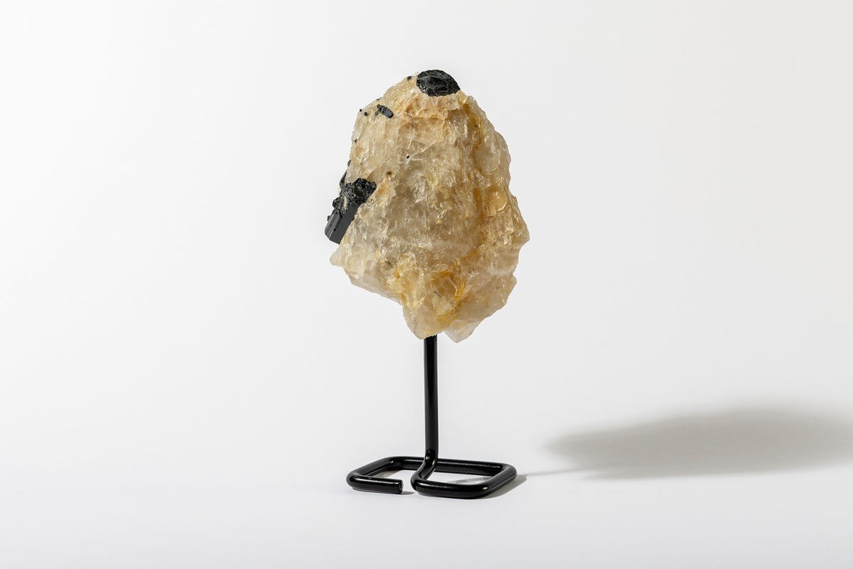 Raw Black Tourmalinated Quartz on Stand