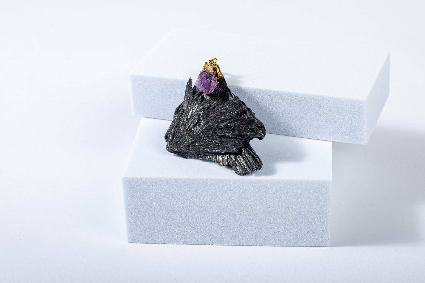 Black Kyanite with Amethyst Pendant