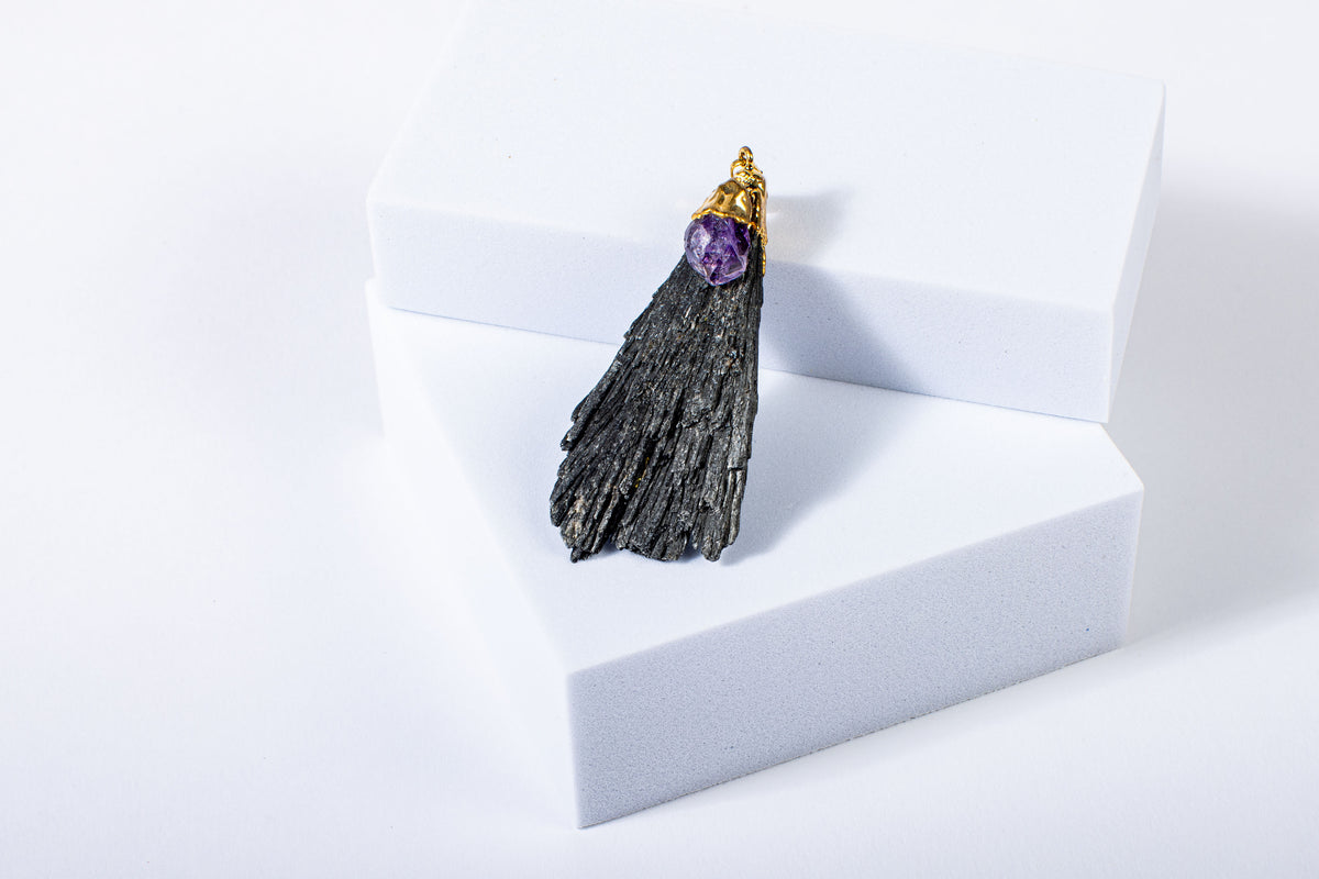 Black Kyanite with Clear Quartz