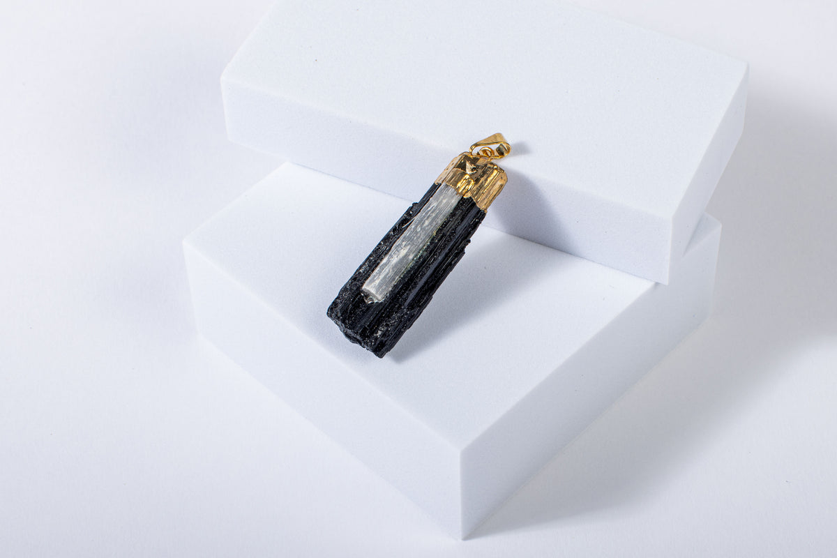 Black Tourmaline Pendant with Selenite