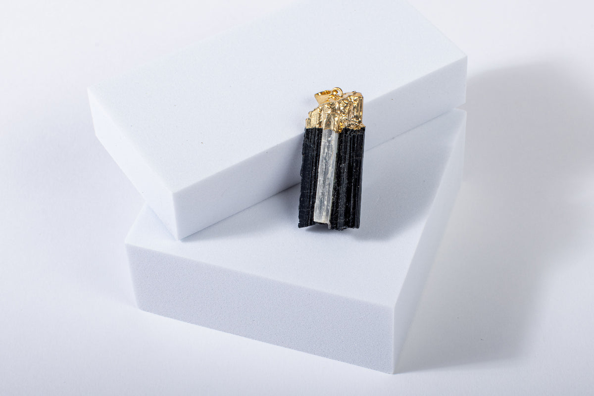 Black Tourmaline Pendant with Selenite
