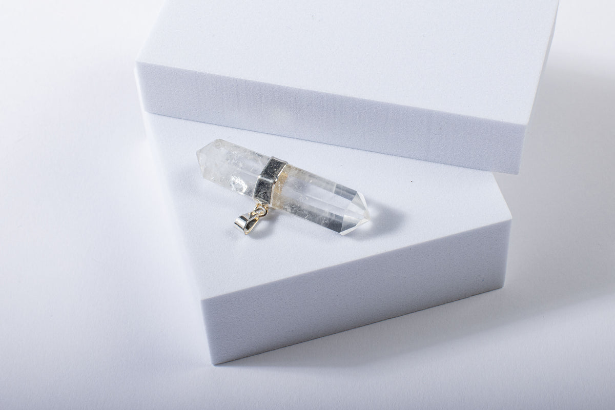 Double Terminated Clear Quartz Silver Pendant