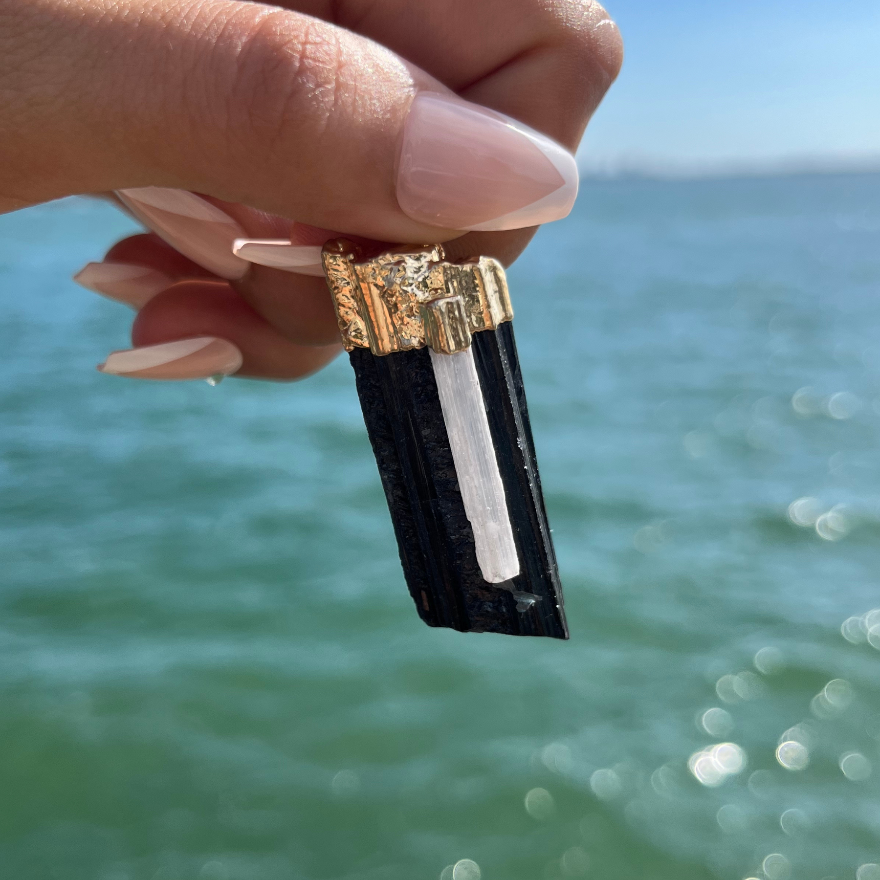 Black Tourmaline Pendant with Selenite