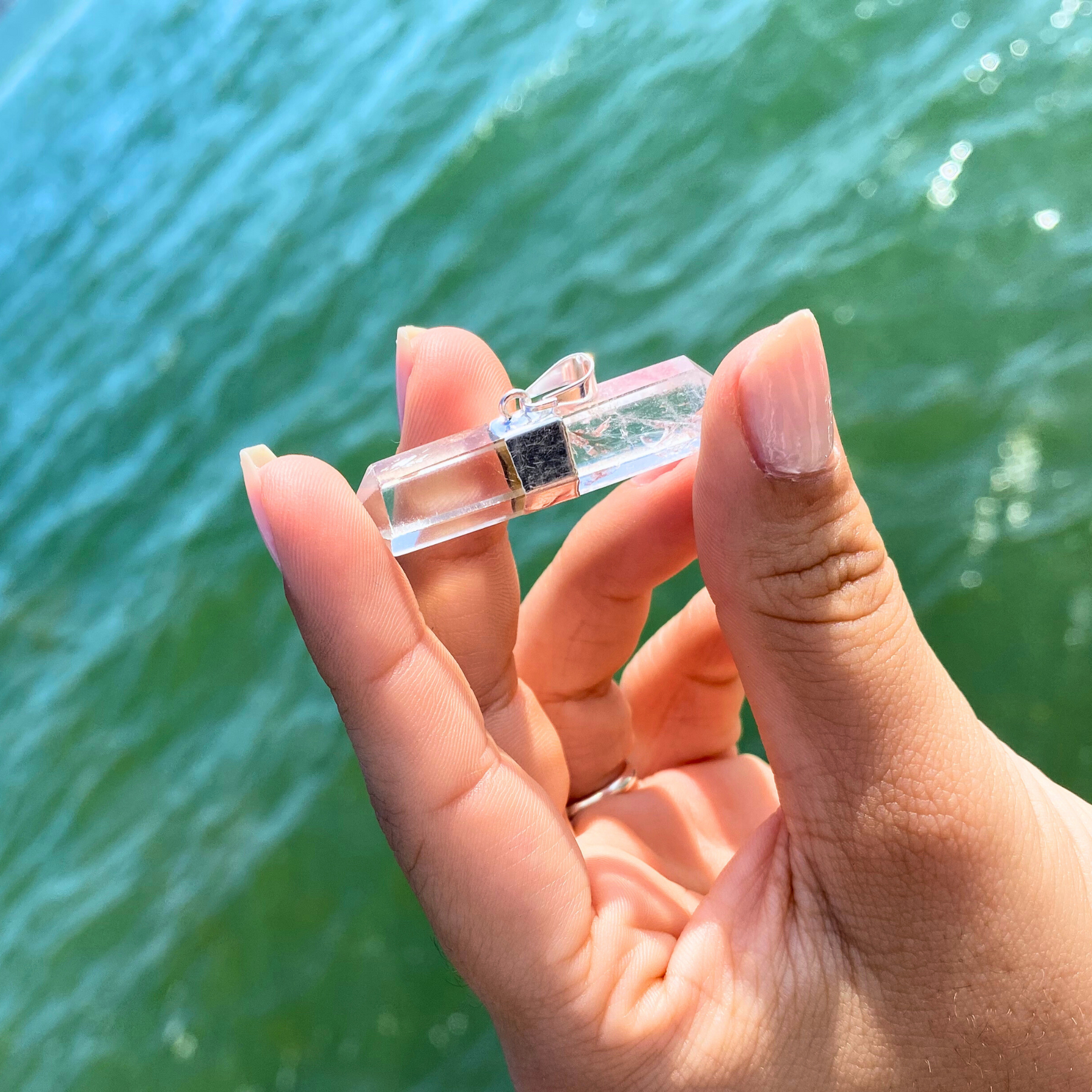 Double Terminated Clear Quartz Silver Pendant