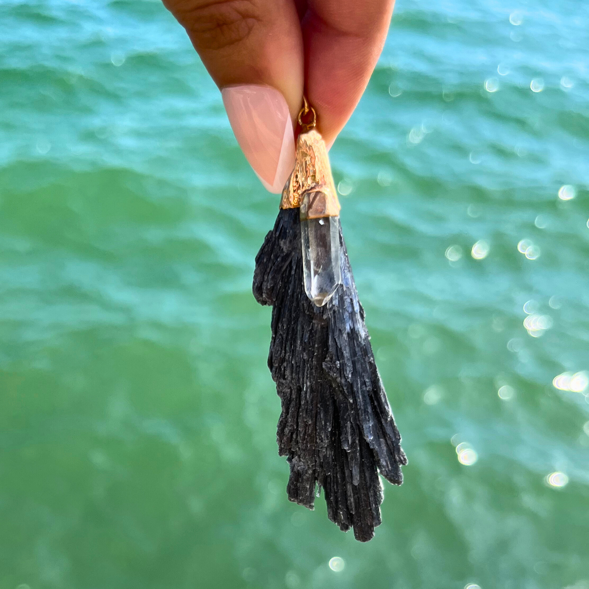 Black Kyanite with Clear Quartz
