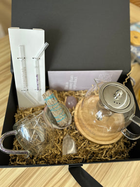 The Pause Gift Box – Crystal Teapot Ritual Set with Sage, Gemstone Straws & Optional Gift Box