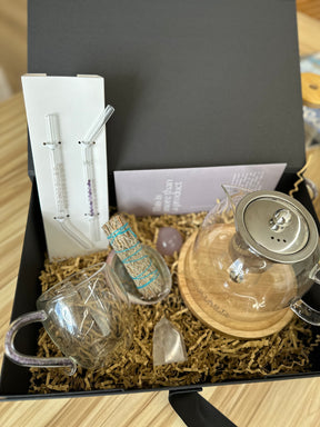 The Pause Gift Box – Crystal Teapot Ritual Set with Sage, Gemstone Straws & Optional Gift Box