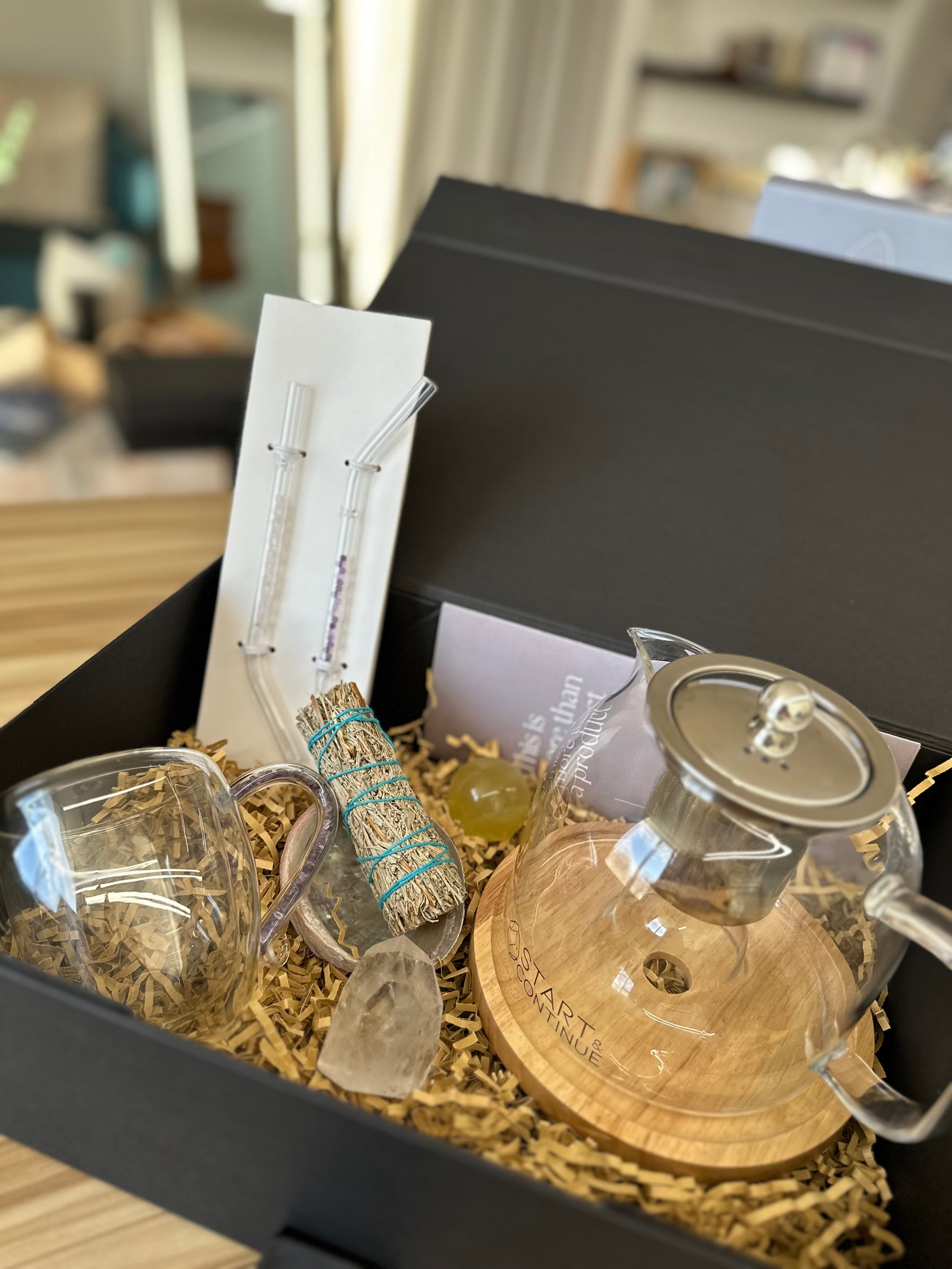 The Pause Gift Box – Crystal Teapot Ritual Set with Sage, Gemstone Straws & Optional Gift Box
