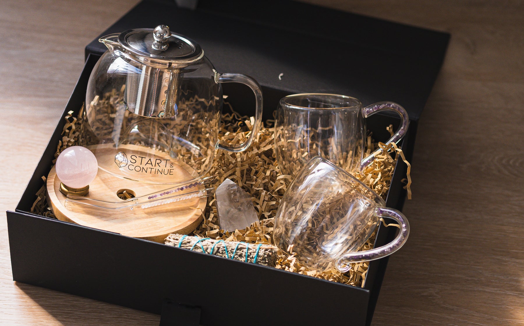 The Pause Gift Box – Crystal Teapot Ritual Set with Sage, Gemstone Straws & Optional Gift Box