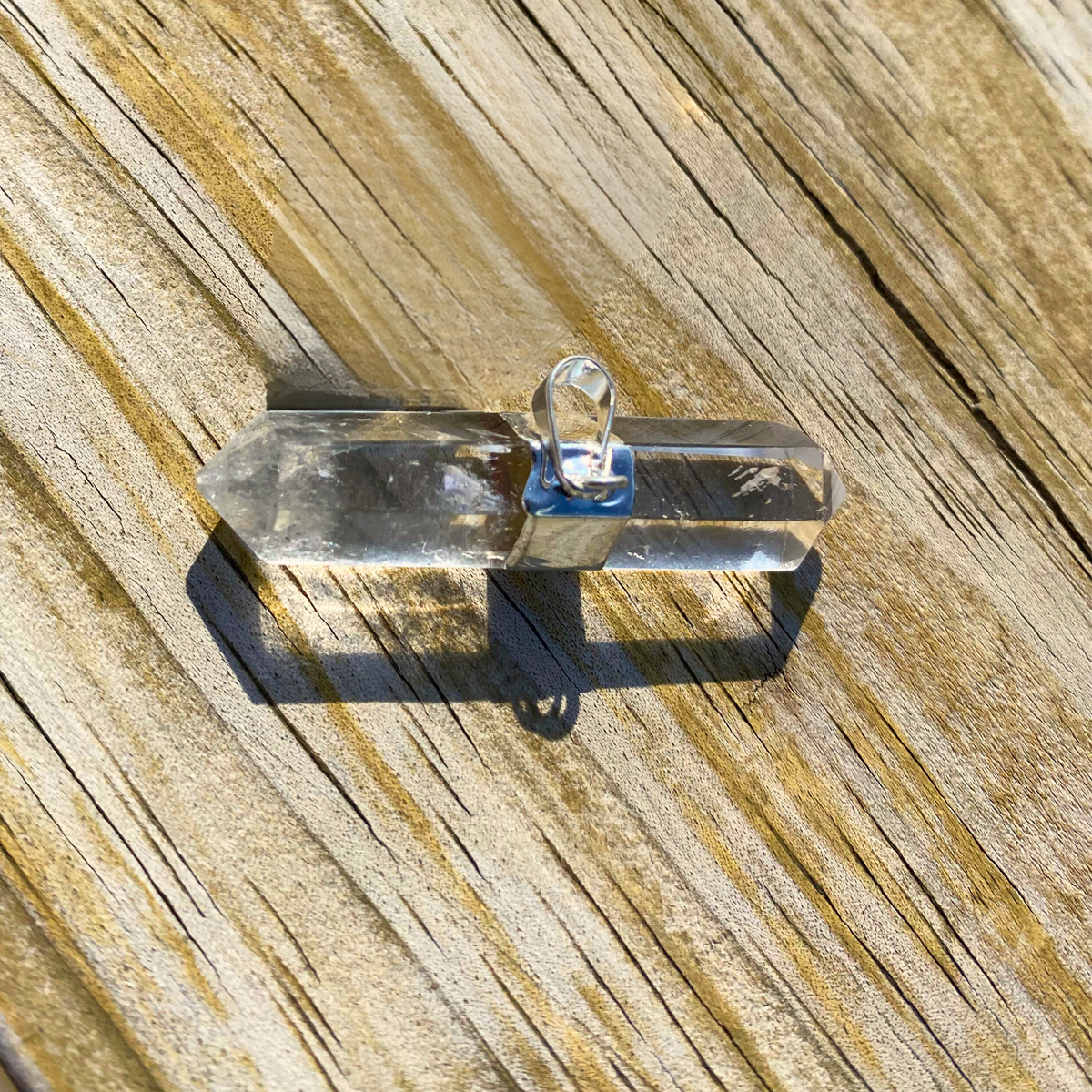 Double Terminated Clear Quartz Silver Pendant