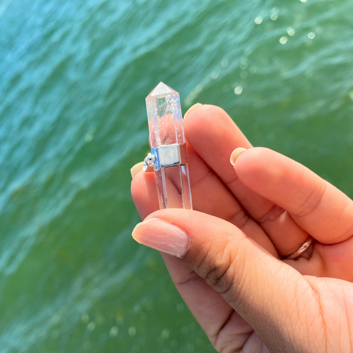 Double Terminated Clear Quartz Silver Pendant