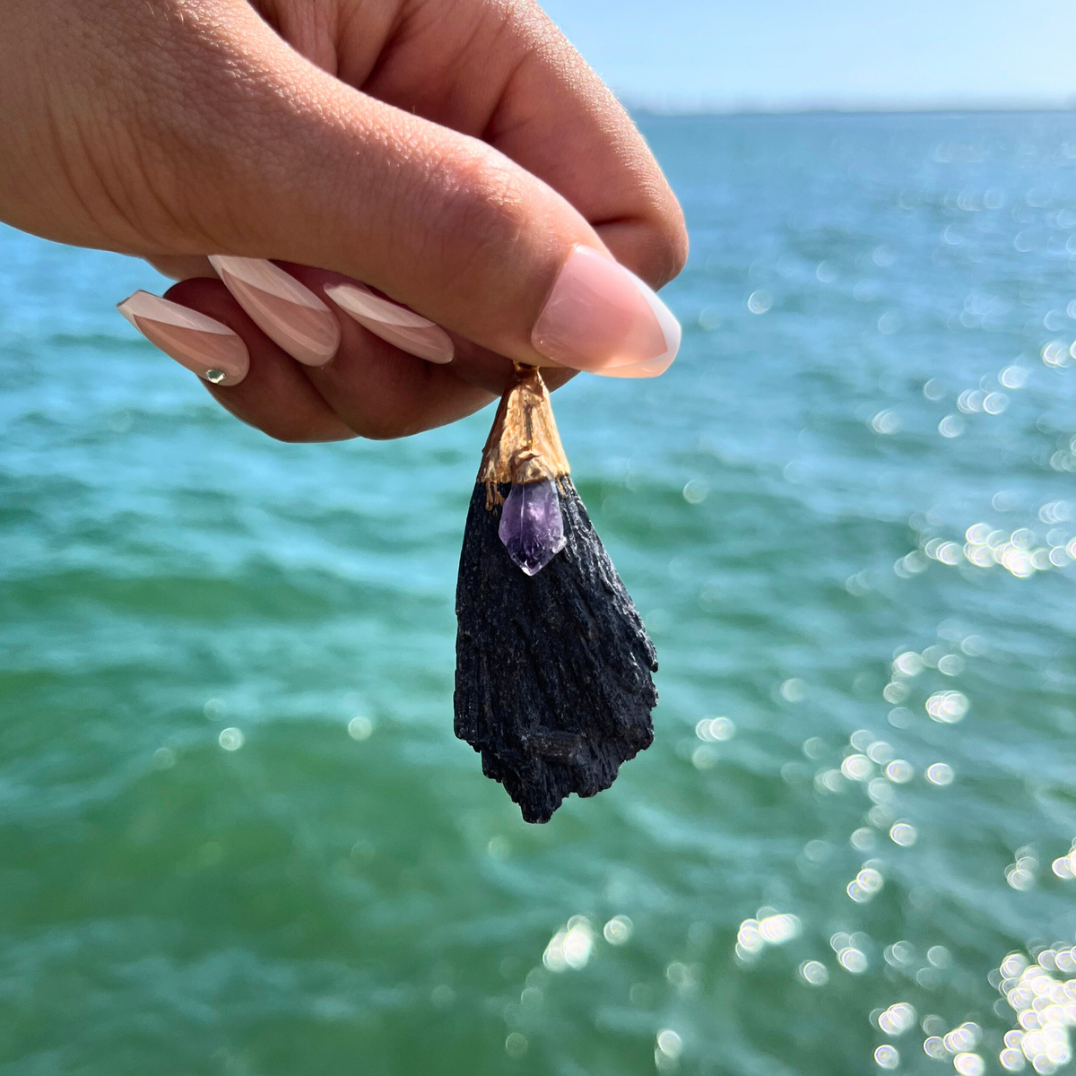 Black Kyanite with Amethyst Pendant