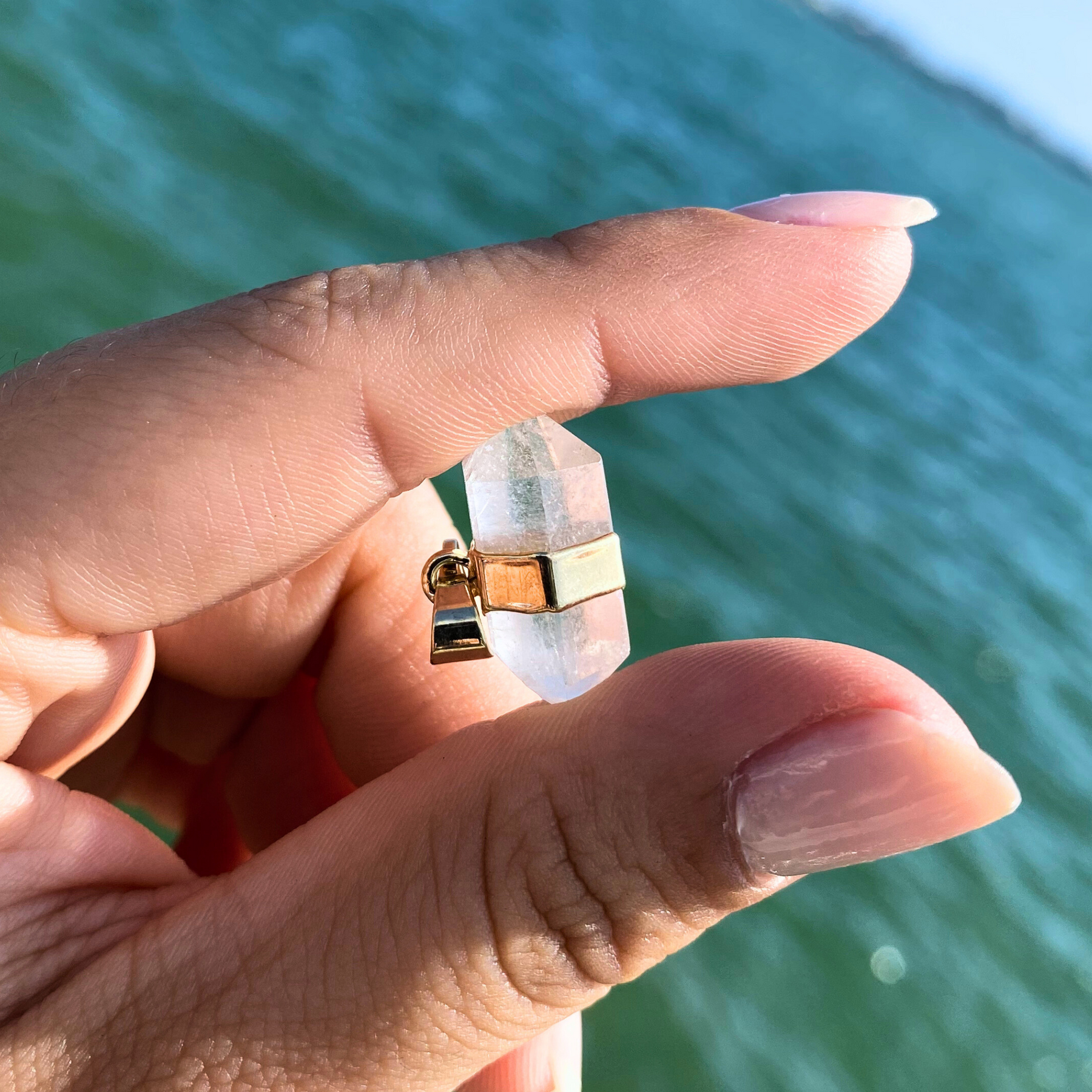 Double Terminated Clear Quartz Gold Pendant