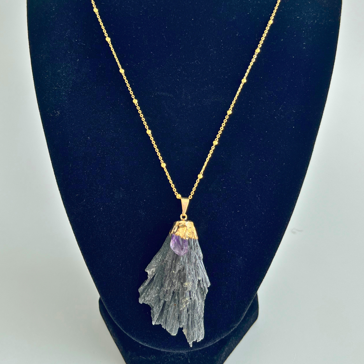 Black Kyanite with Amethyst Pendant